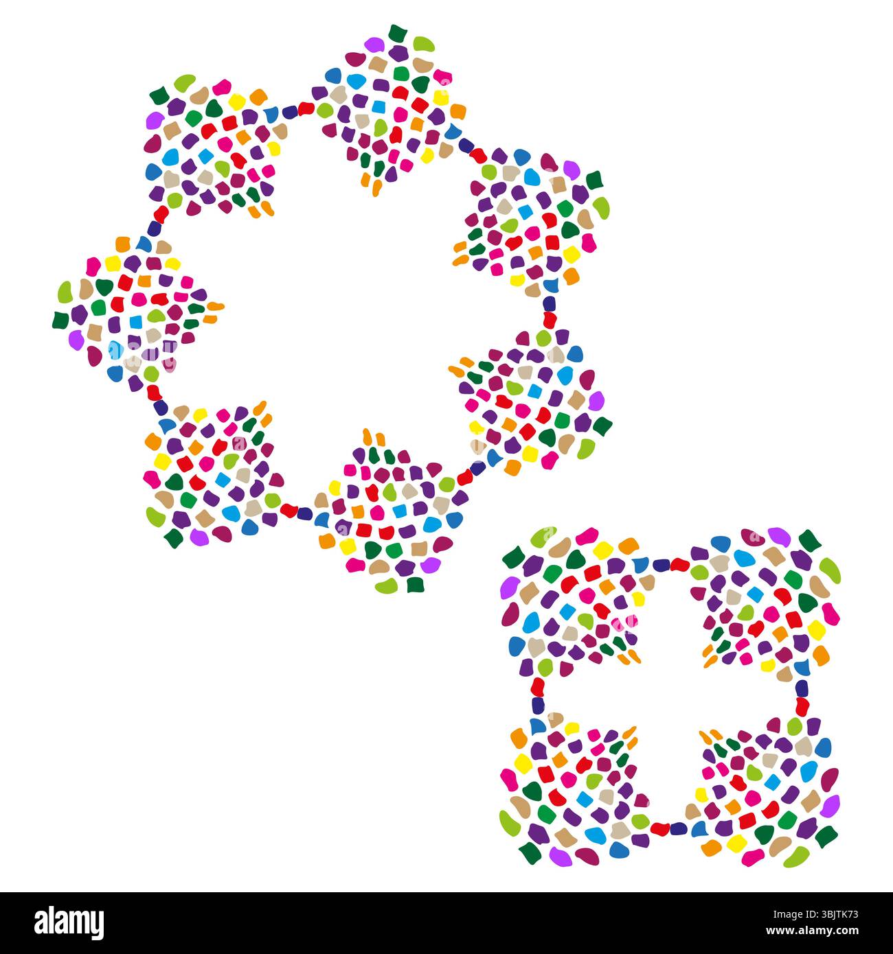 Bordures de cadre en pixels. Anneaux en mosaïque colorés. Décoration numérique vectorielle. Motifs carrés arc-en-ciel. Illustration de Vecteur