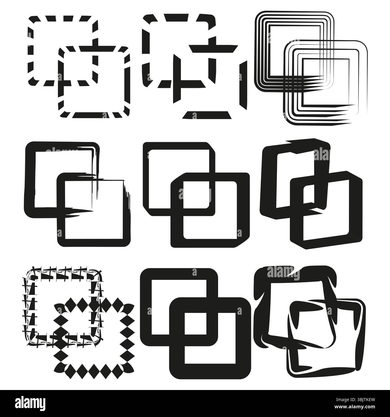 Carrés de pics de pixels. Éléments de cadre cassés. Formes abstraites décoratives. Symboles vectoriels déformés. Illustration de Vecteur