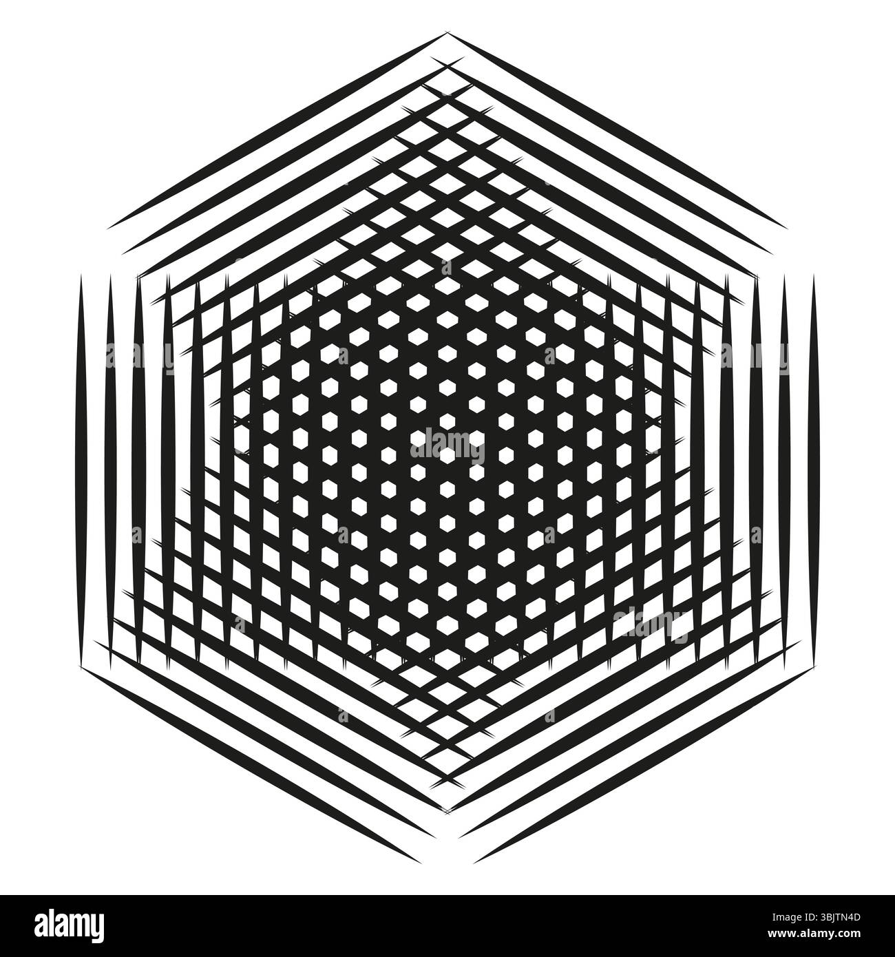 Forme d'illusion hexagonale. Lignes abstraites concentriques. Répétition vectorielle géométrique. Texture noir blanc. Illustration de Vecteur