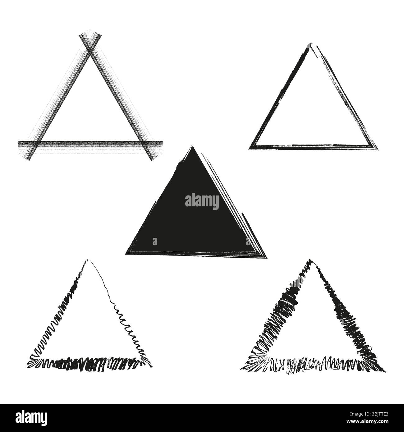 Ensemble de formes triangulaires. Triangle noir vectoriel. Groupe de géométrie abstraite. Formes de lignes de contour. Illustration de Vecteur