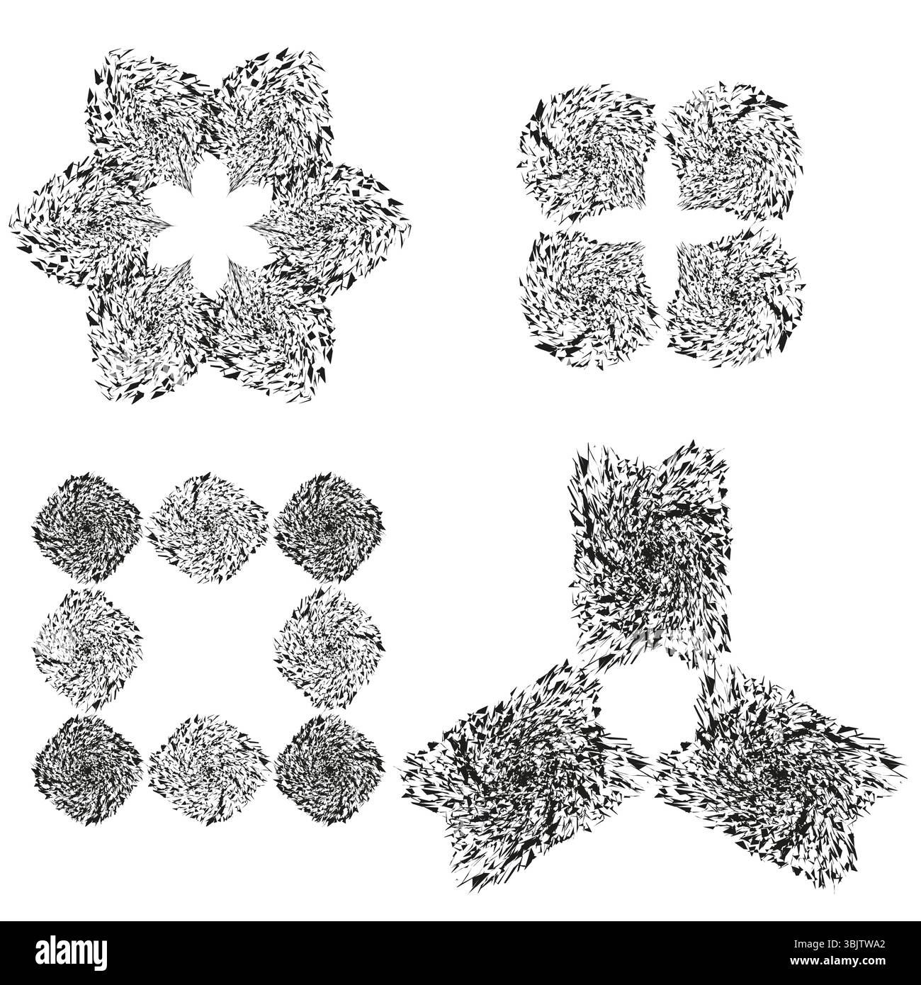 Vecteur d'amas de flocon de neige. Formes cristallines détaillées. Répétition symétrique noire. Mise en page sur fond blanc. Illustration de Vecteur