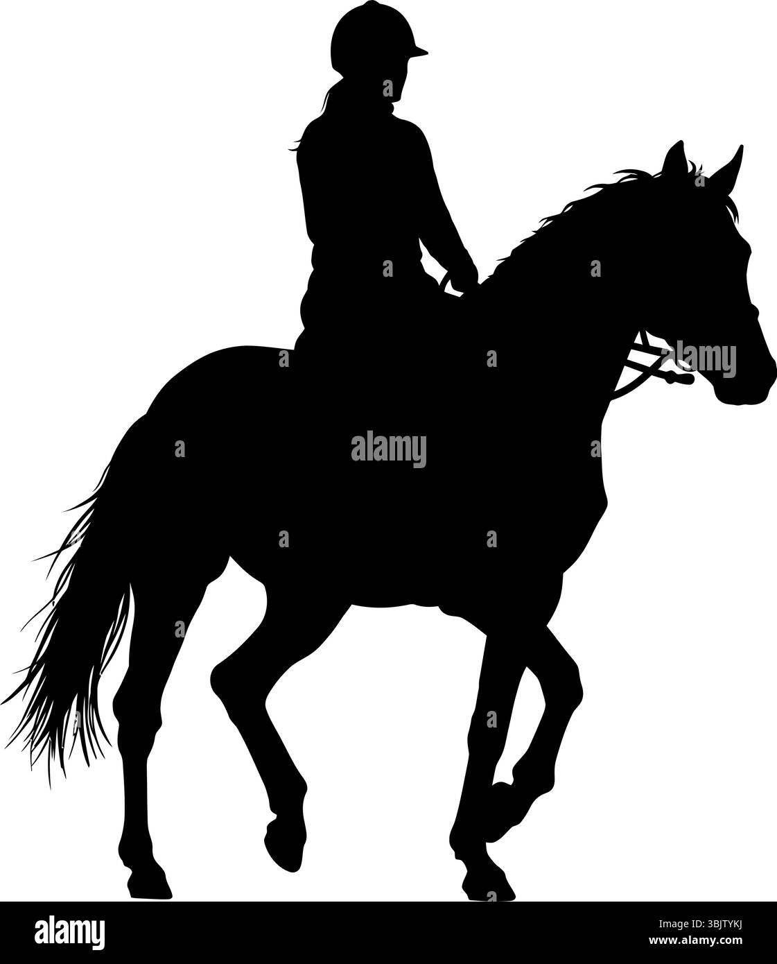 L'équitation montre un cavalier silhouette chevauchant un cheval en mouvement sur un fond blanc Illustration de Vecteur