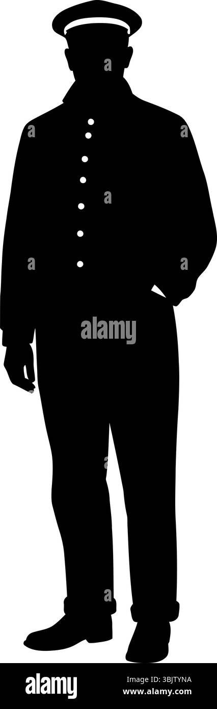 Silhouette homme pose portant des stands uniformes en toute confiance dans le format monochrome Illustration de Vecteur