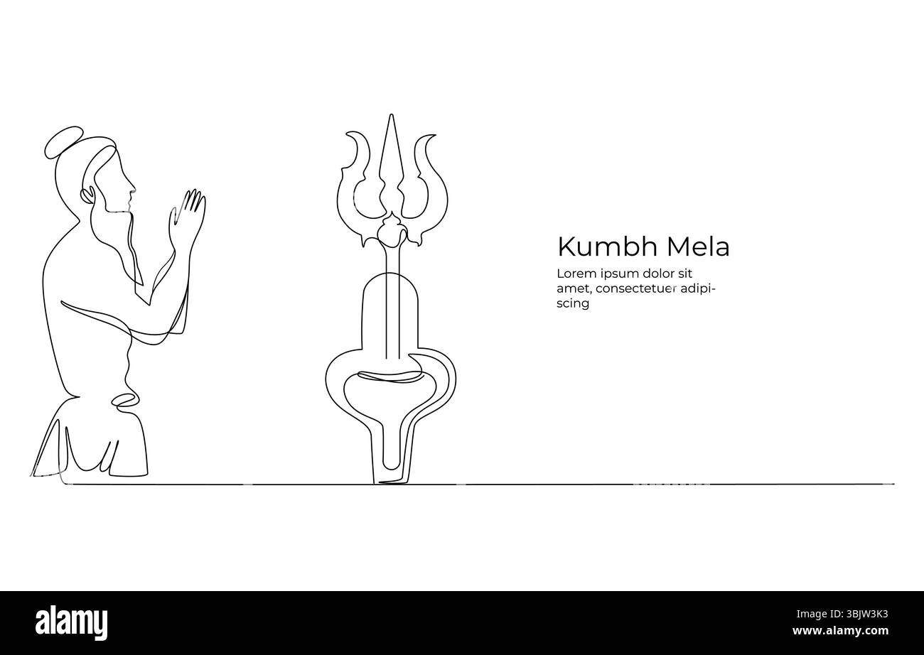 Kumbh Mela dessin unifilaire du pèlerinage spirituel Illustration de Vecteur