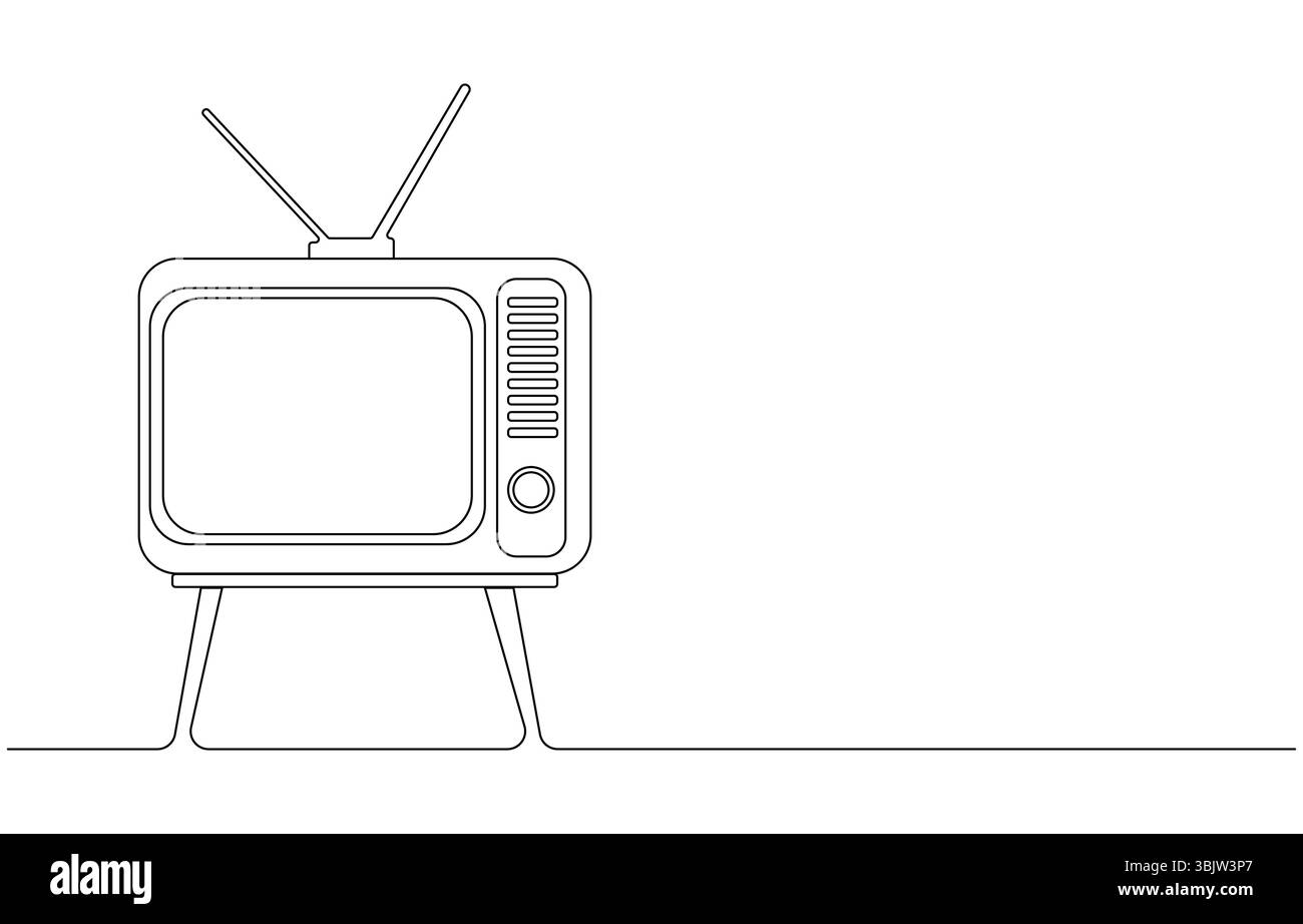Dessin au trait d'une télévision rétro avec antenne Illustration de Vecteur