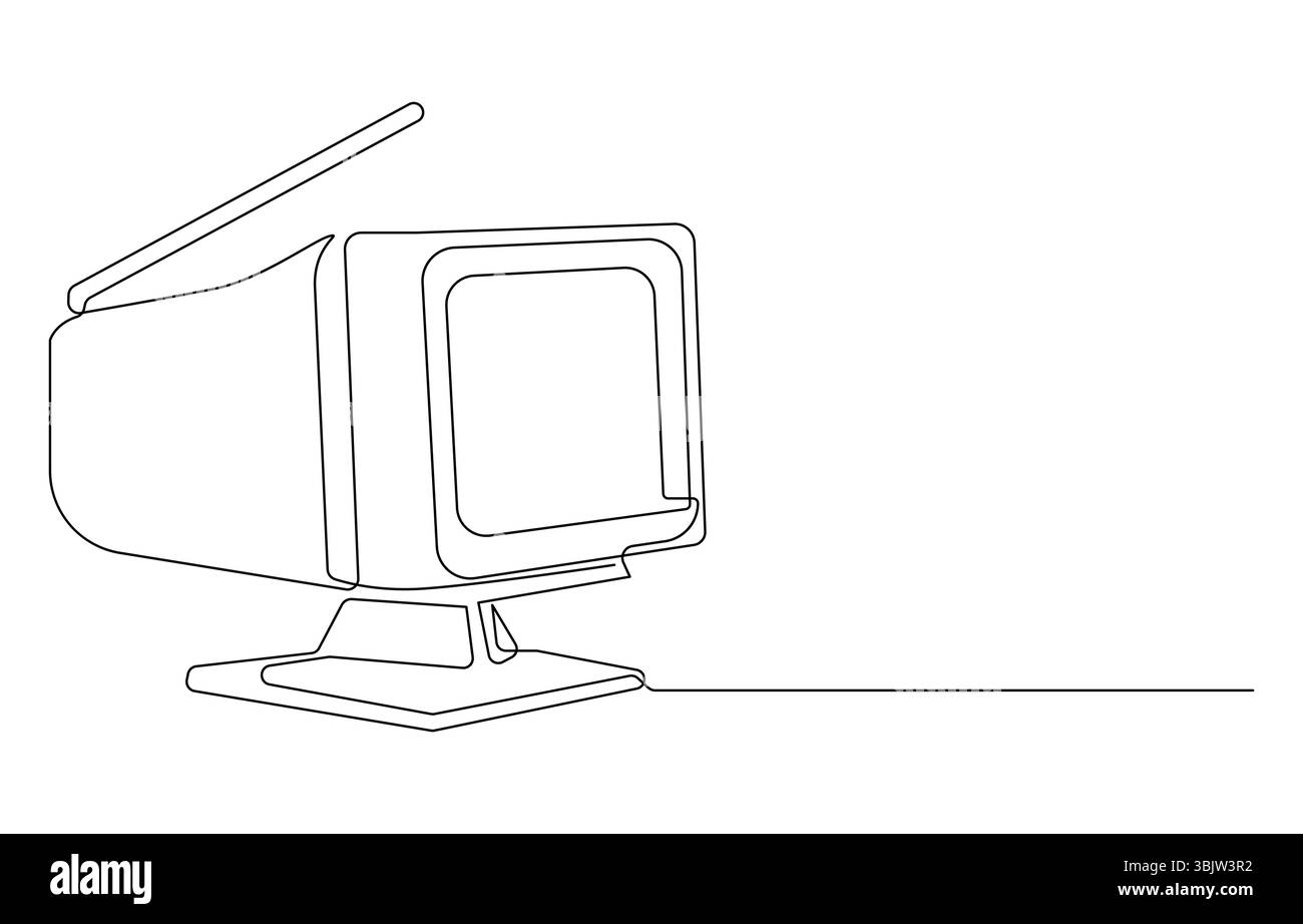 Dessin au trait d'une télévision rétro avec antenne Illustration de Vecteur