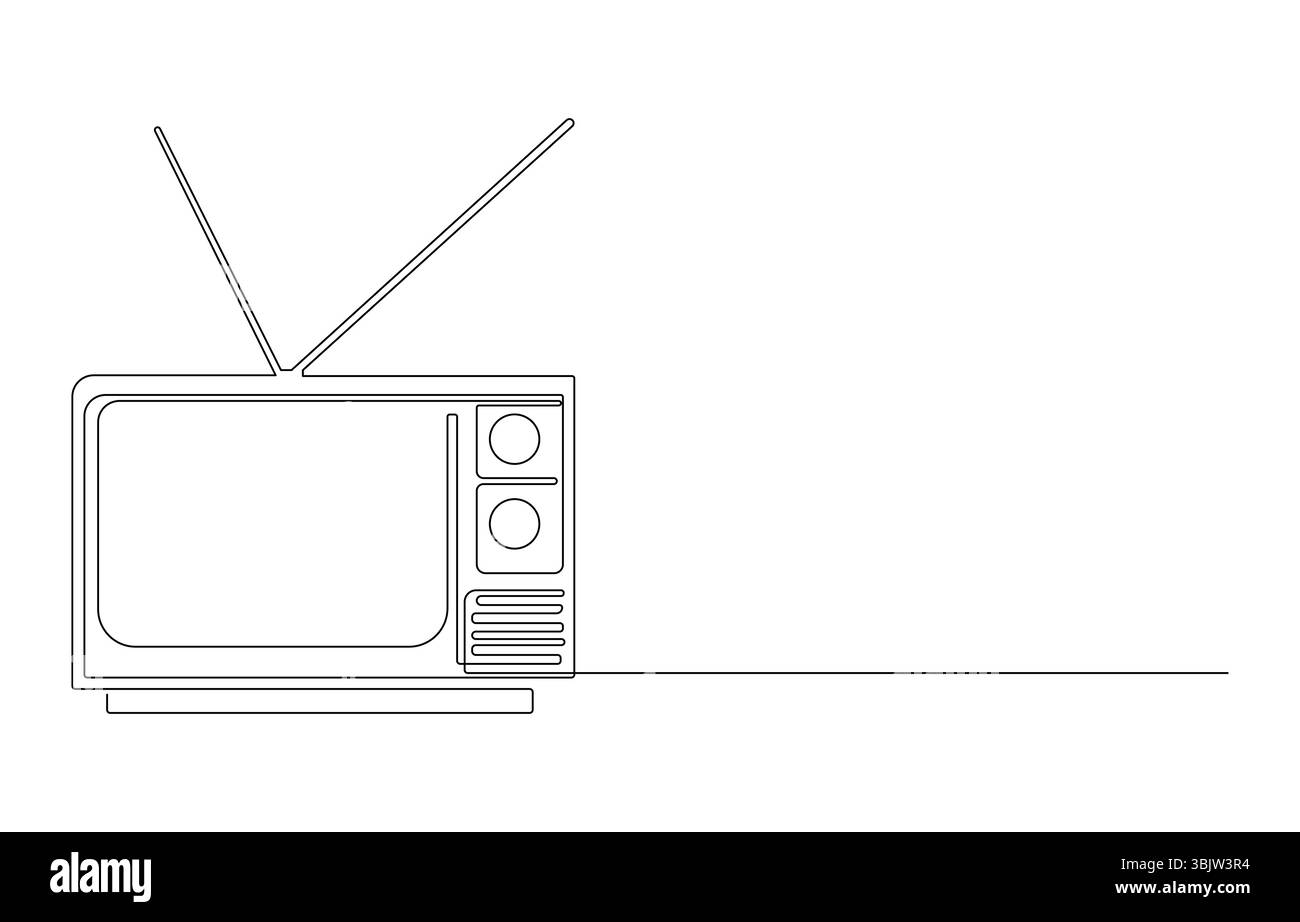 Dessin au trait d'une télévision rétro avec antenne Illustration de Vecteur