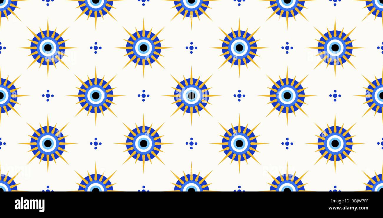 Motif grec mauvais œil. Fond vectoriel turc sans couture avec des perles bleues. Magic nazar - symbole abstrait de protection et de chance. Illustration avec Illustration de Vecteur