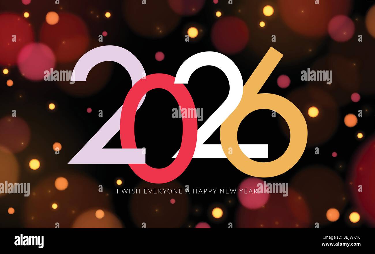 Bonne année 2026 souhaite clipart fond. clip art de voeux de nouvel an 2026 dans un élégant fond bokeh brillant pour l'année des flyers de cheval Illustration de Vecteur