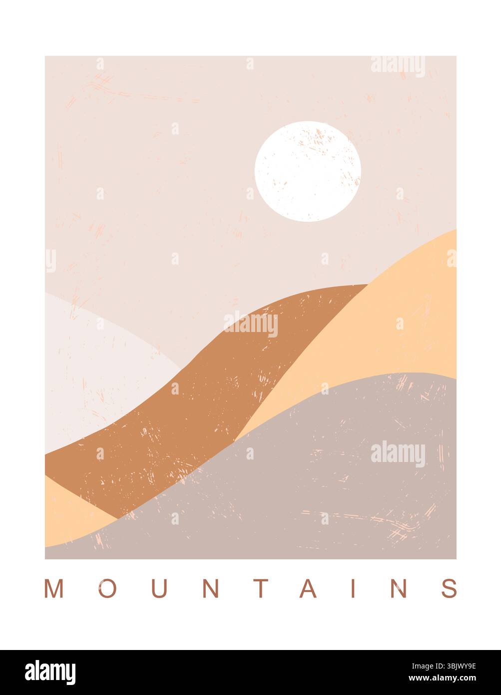 Montagnes View Print avec Blush Pink Sky, Soleil et petits nuages. Illustration vectorielle moderne abstraite à flanc de montagne. Paysage avec soleil et collines. Illustration de Vecteur Montagnes View Print avec Blush Pink Sky, Soleil et petits nuages. Illustration vectorielle moderne abstraite à flanc de montagne. Paysage avec soleil et collines. Illustration de Vecteur