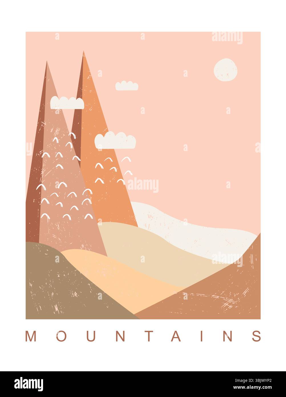 Montagnes View Print avec Blush Pink Sky, Soleil et petits nuages. Illustration vectorielle moderne abstraite à flanc de montagne. Paysage avec montagne et collines. Illustration de Vecteur Montagnes View Print avec Blush Pink Sky, Soleil et petits nuages. Illustration vectorielle moderne abstraite à flanc de montagne. Paysage avec montagne et collines. Illustration de Vecteur