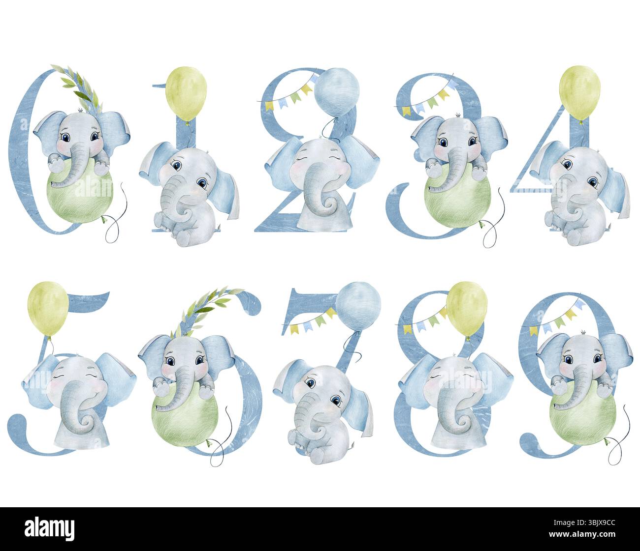 Numéros de bébé aquarelle. Banque D'Images