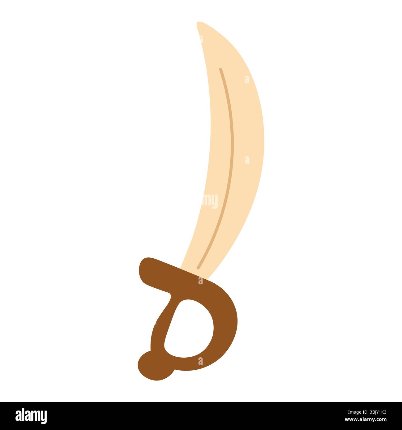 Sabre plat avec poignée marron et lame lumineuse incurvée parfait pour les jeux ou les projets d'apprentissage Illustration de Vecteur