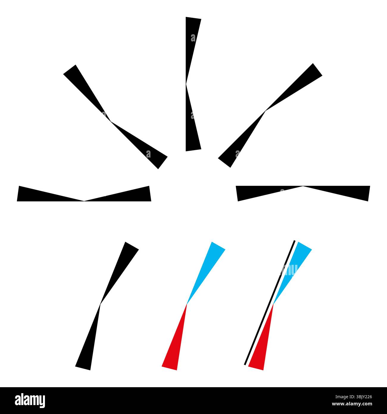 Illusion d'optique de Bourdon. Illusion d'angle où une ligne droite est perçue comme légèrement pliée à un angle obtus. Banque D'Images