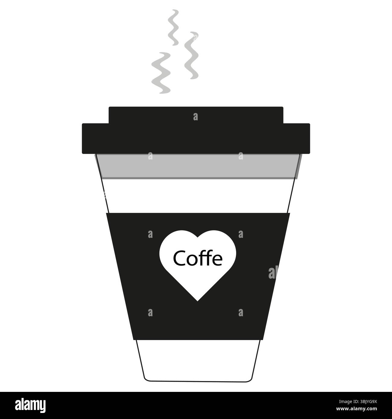Icône de tasse à café. Vecteur de boisson chaude. Label dit Coffe. Forme noire à emporter. Illustration de Vecteur