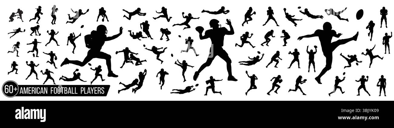 Joueurs de football. Ensemble silhouette de joueur de football américain homme, femme et enfant Illustration de Vecteur