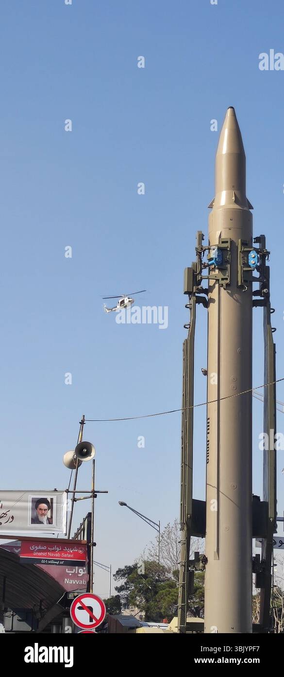 Qiam 1 est un missile balistique à courte portée conçu et construit par l'Iran. Il a été développé à partir du Shahab-2 iranien, une copie sous licence du nord-coréen Banque D'Images