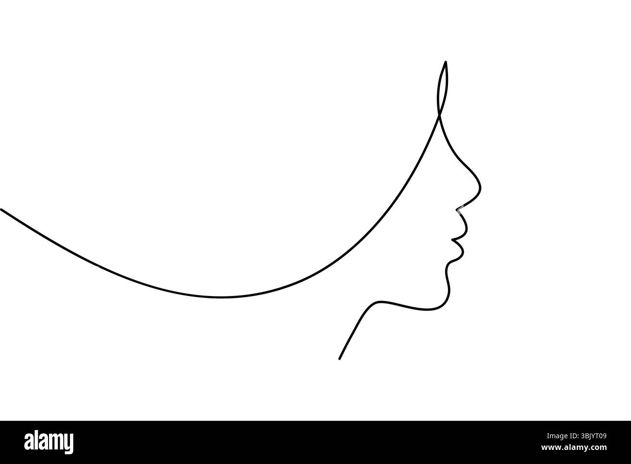 Profil de visage de femme continue d'une ligne dessinant style minimaliste illustration de contour isolé Illustration de Vecteur