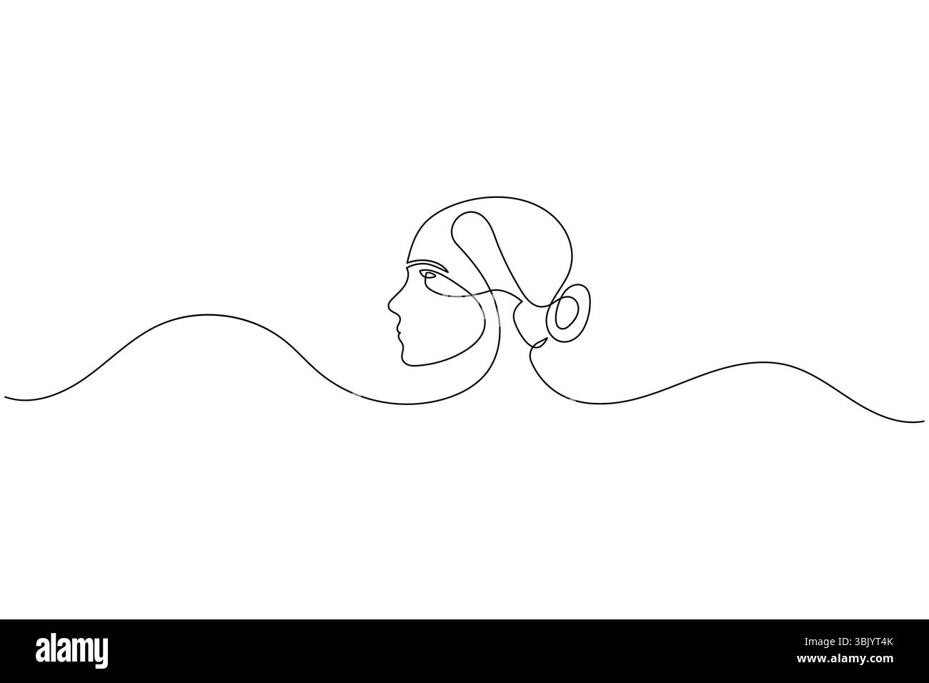 Profil de visage de femme continue d'une ligne dessinant style minimaliste illustration de contour isolé Illustration de Vecteur