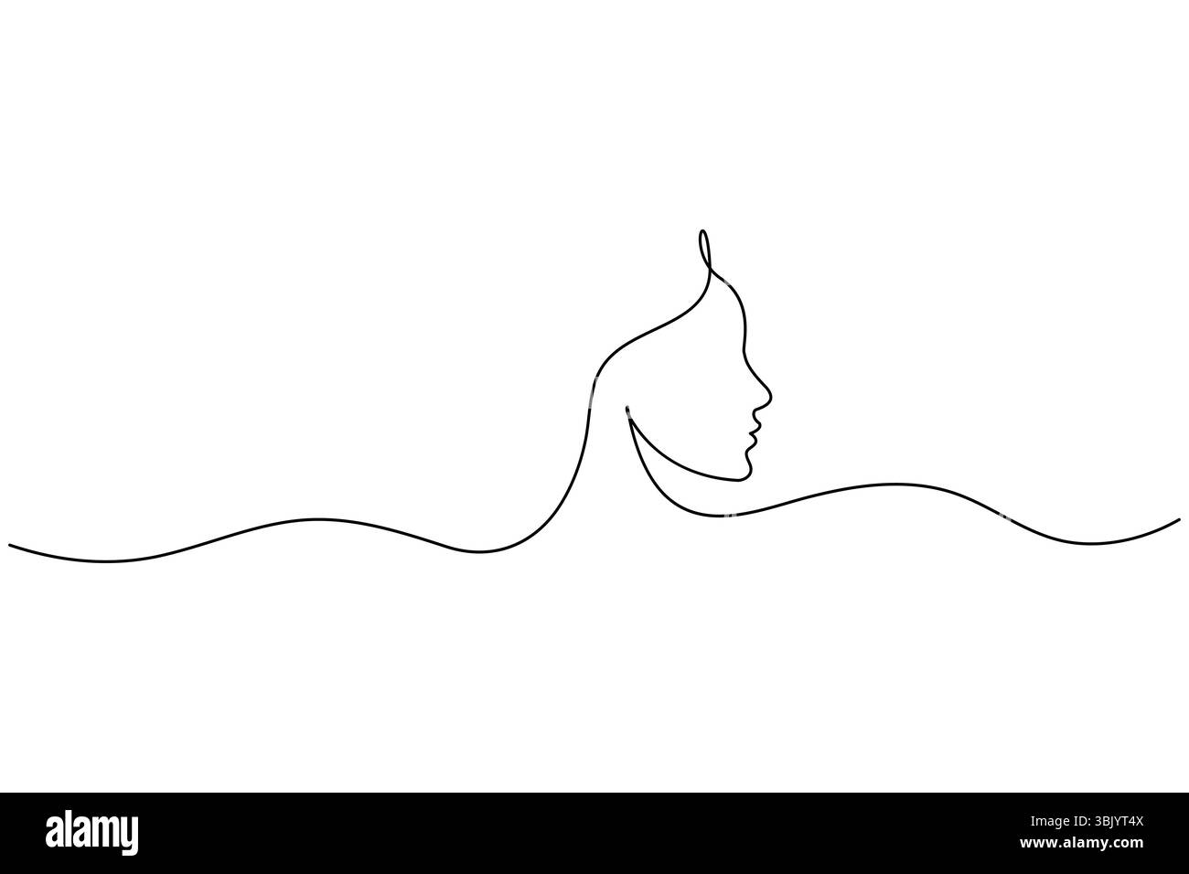 Profil de visage de femme continue d'une ligne dessinant style minimaliste illustration de contour isolé Illustration de Vecteur
