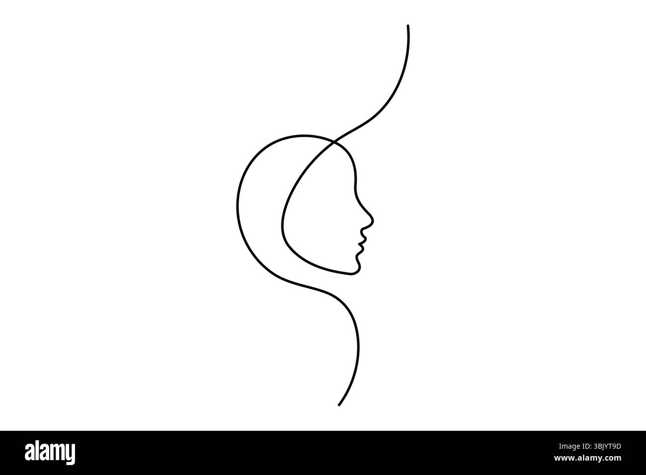 Profil de visage de femme continue d'une ligne dessinant style minimaliste illustration de contour isolé Illustration de Vecteur