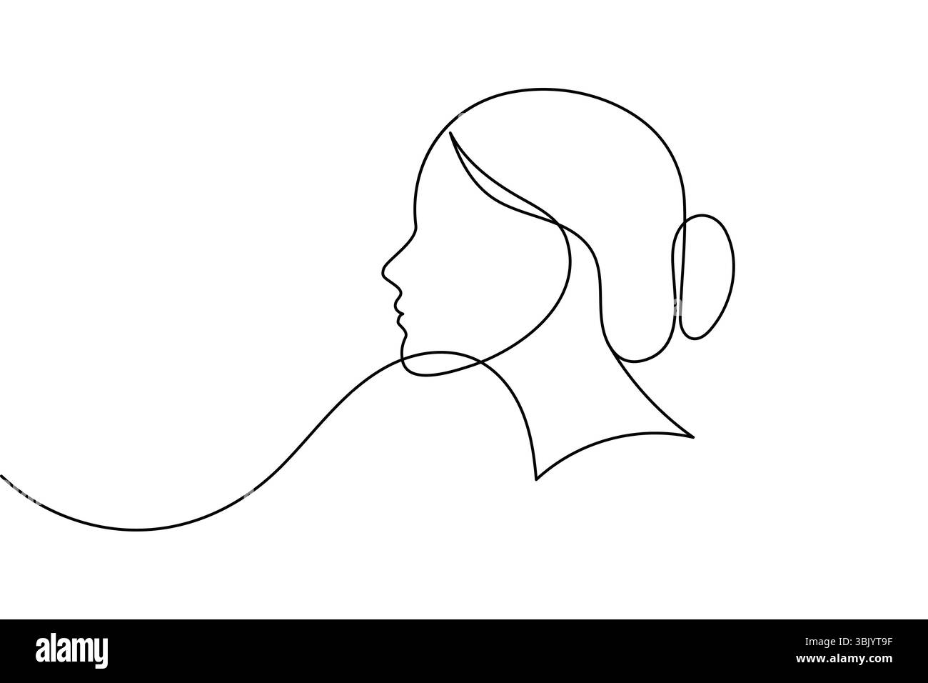 Profil de visage de femme continue d'une ligne dessinant style minimaliste illustration de contour isolé Illustration de Vecteur