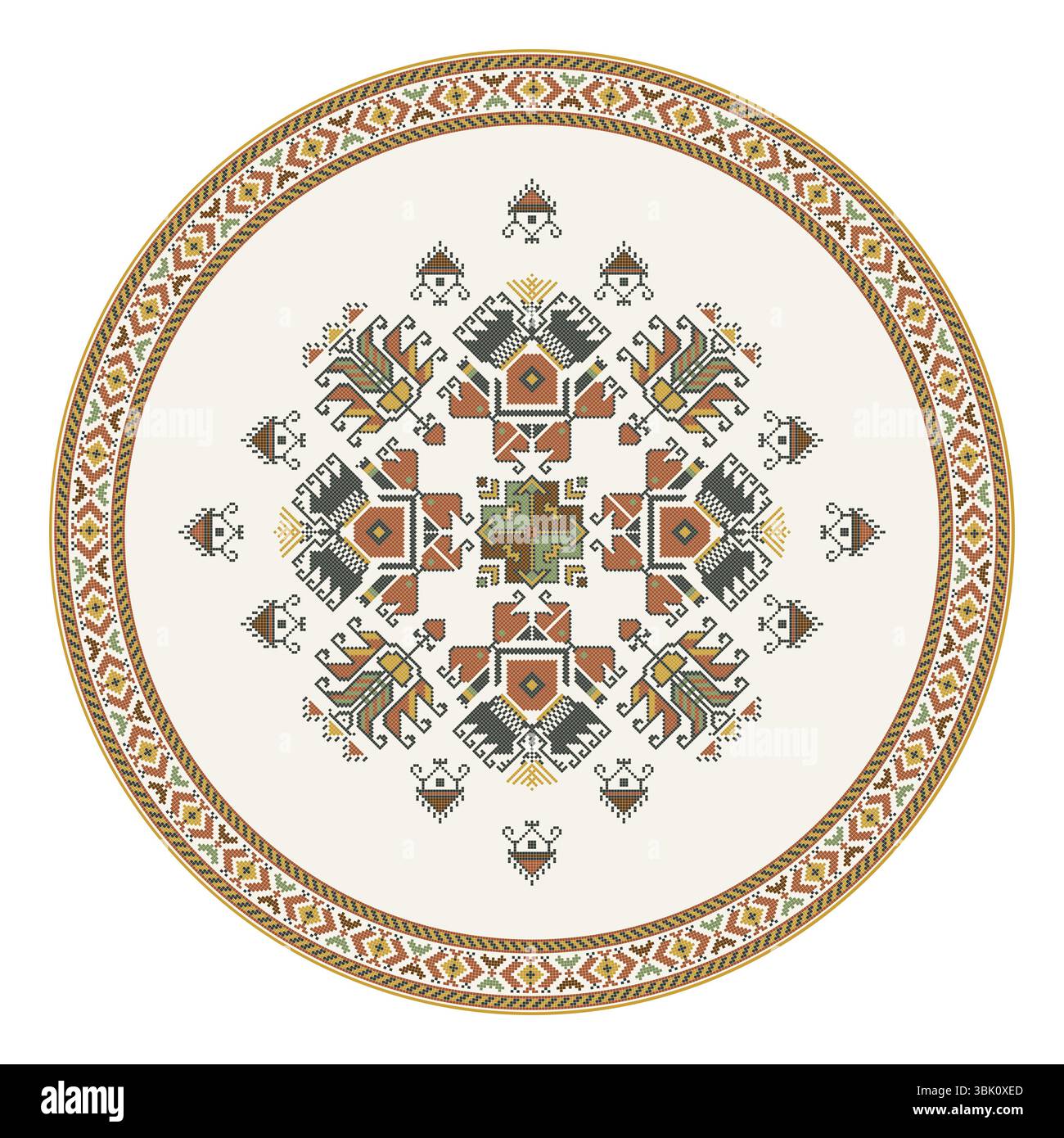 Motif brodé bulgare traditionnel sur fond blanc Banque D'Images