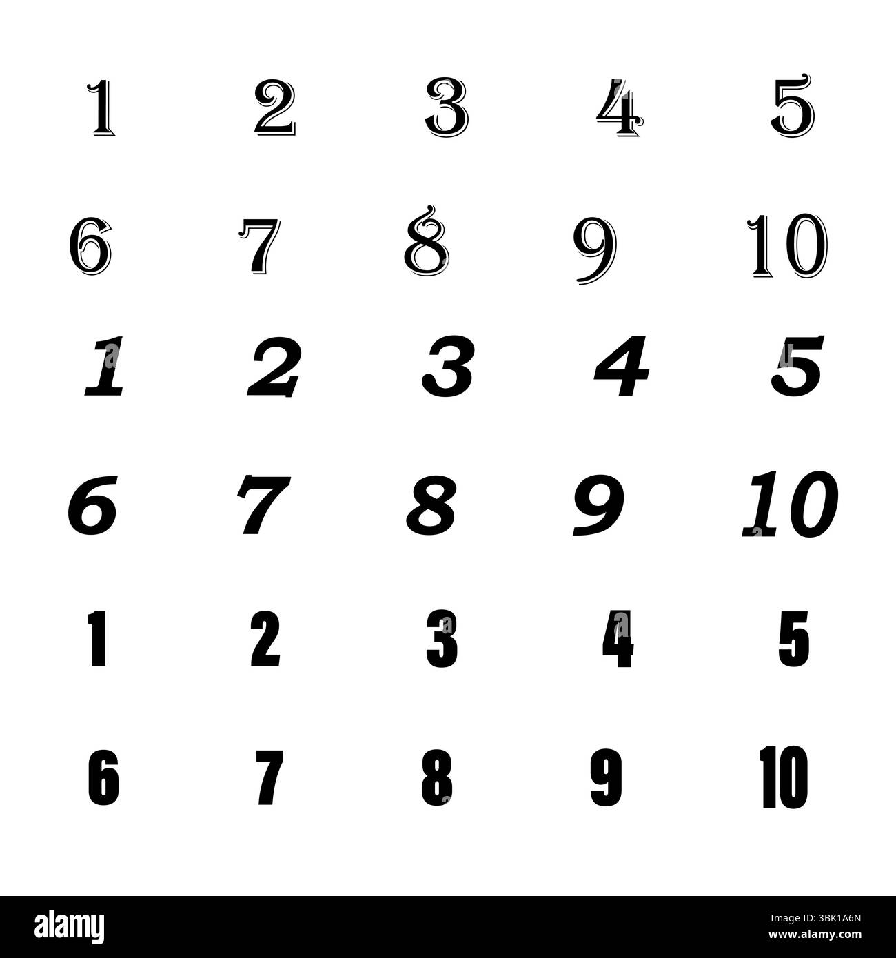 Tableau numérique élégant. Un à dix. Numéros de police variés. Conception numérique vectorielle. Illustration de Vecteur