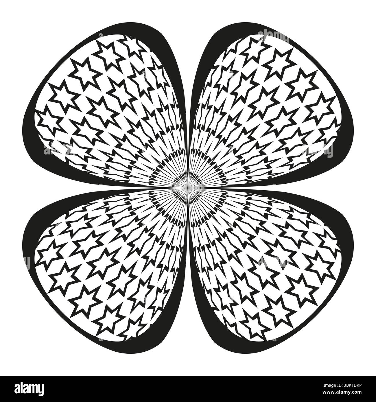 Forme géométrique de fleur. Icône de pétale symétrique. Forme vectorielle abstraite. Design noir et blanc. Illustration de Vecteur