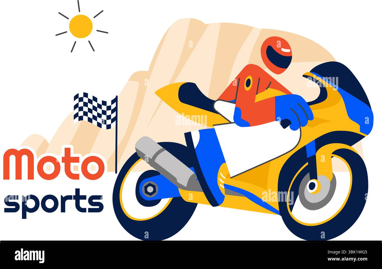 Racing Motorsport Speed Bike illustration vectorielle mettant en vedette un cavalier dans les vêtements de sport et l'équipement de sécurité pendant un championnat ou une compétition Illustration de Vecteur