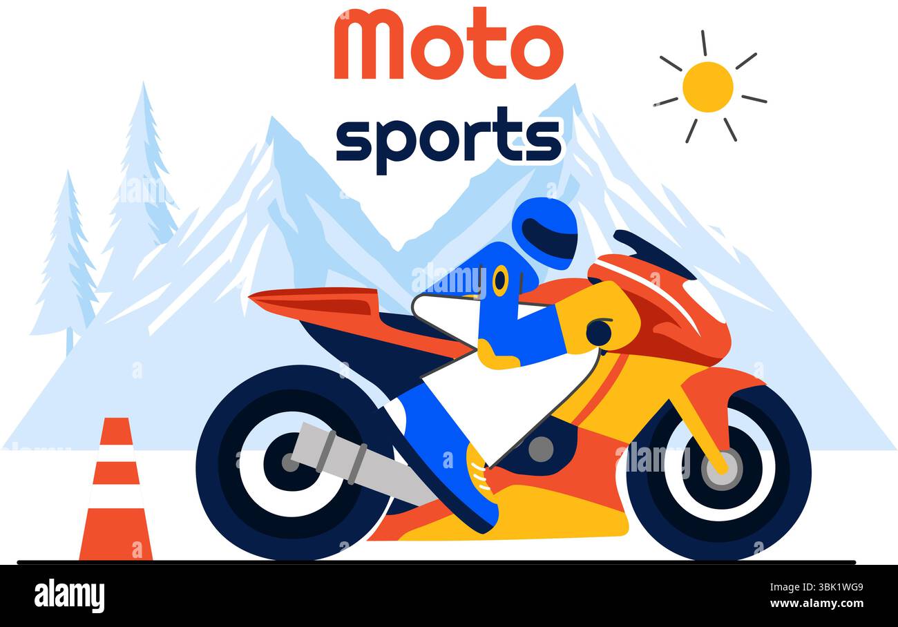 Racing Motorsport Speed Bike illustration vectorielle mettant en vedette un cavalier dans les vêtements de sport et l'équipement de sécurité pendant un championnat ou une compétition Illustration de Vecteur