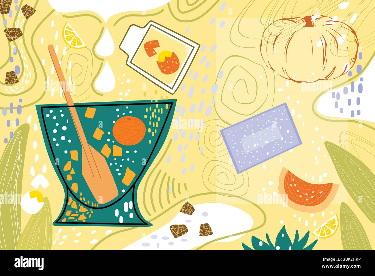 Une propagation de recettes avec des ingrédients pour une casserole de fromage cottage et de citrouille Illustration de Vecteur