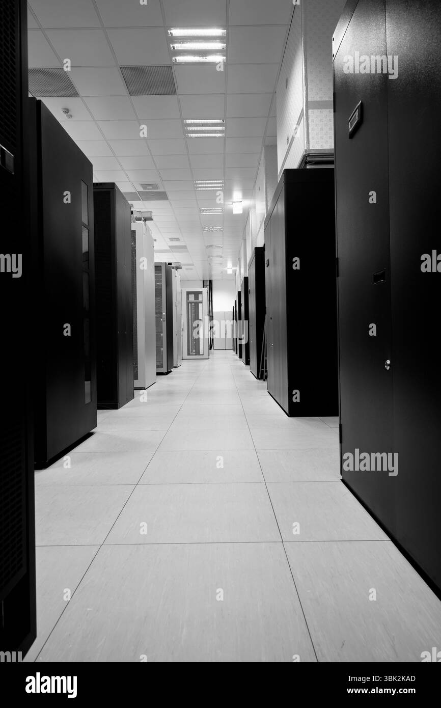 Nettoyer l'intérieur d'un industriel local serveur avec les serveurs Banque D'Images