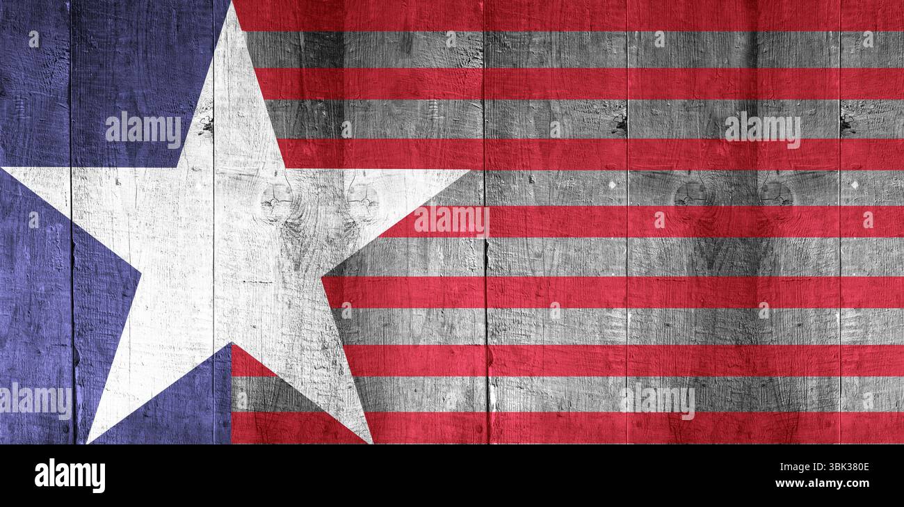 Motif drapeau patiné plat sur des planches en bois orné d'étoiles blanches et de rayures rouges Banque D'Images