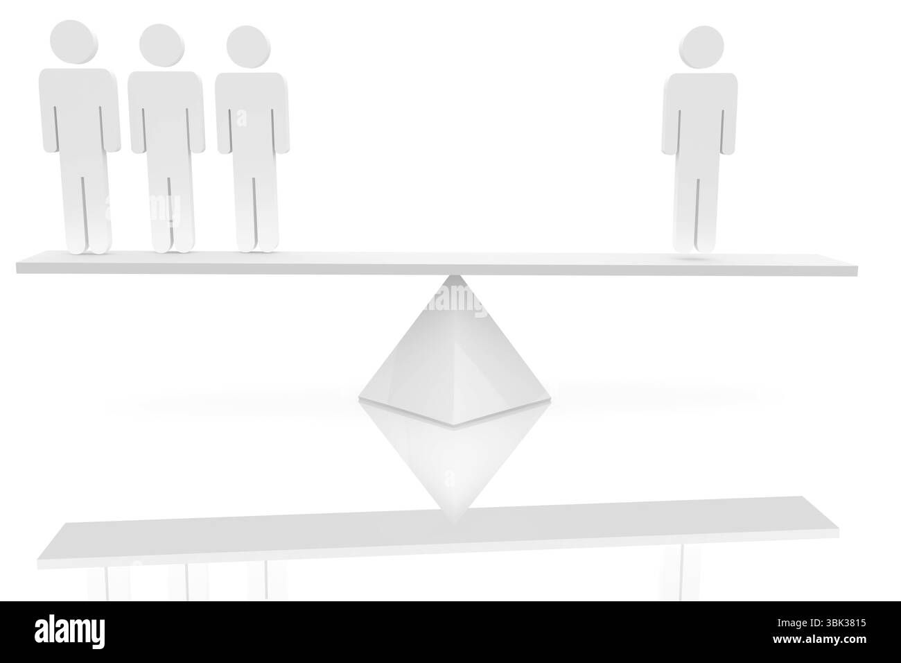 Vecteur montrant la bascule équilibrant trois figures contre une figure sur le point d'appui triangulaire, copier l'espace Banque D'Images