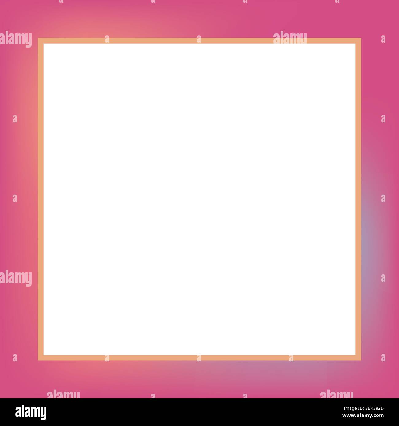 Le carré blanc avec bordure orange flotte sur fond dégradé rose à violet, design plat Banque D'Images