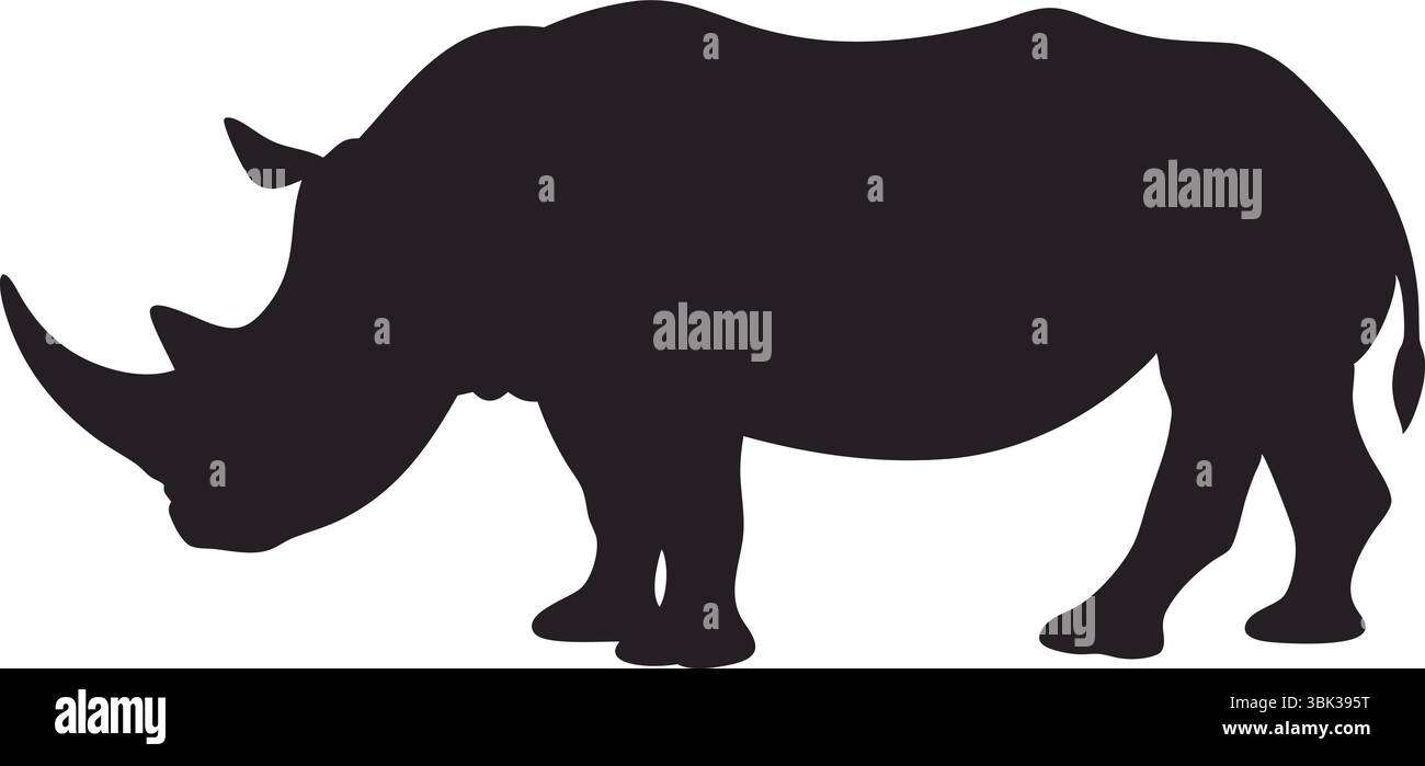 Vecteur silhouette de rhinocéros, Clipart de rhinocéros noir, animal isolé, illustration de la faune sauvage de la nature, corne, Safari, contour simple, Design de mammifère africain. Illustration de Vecteur