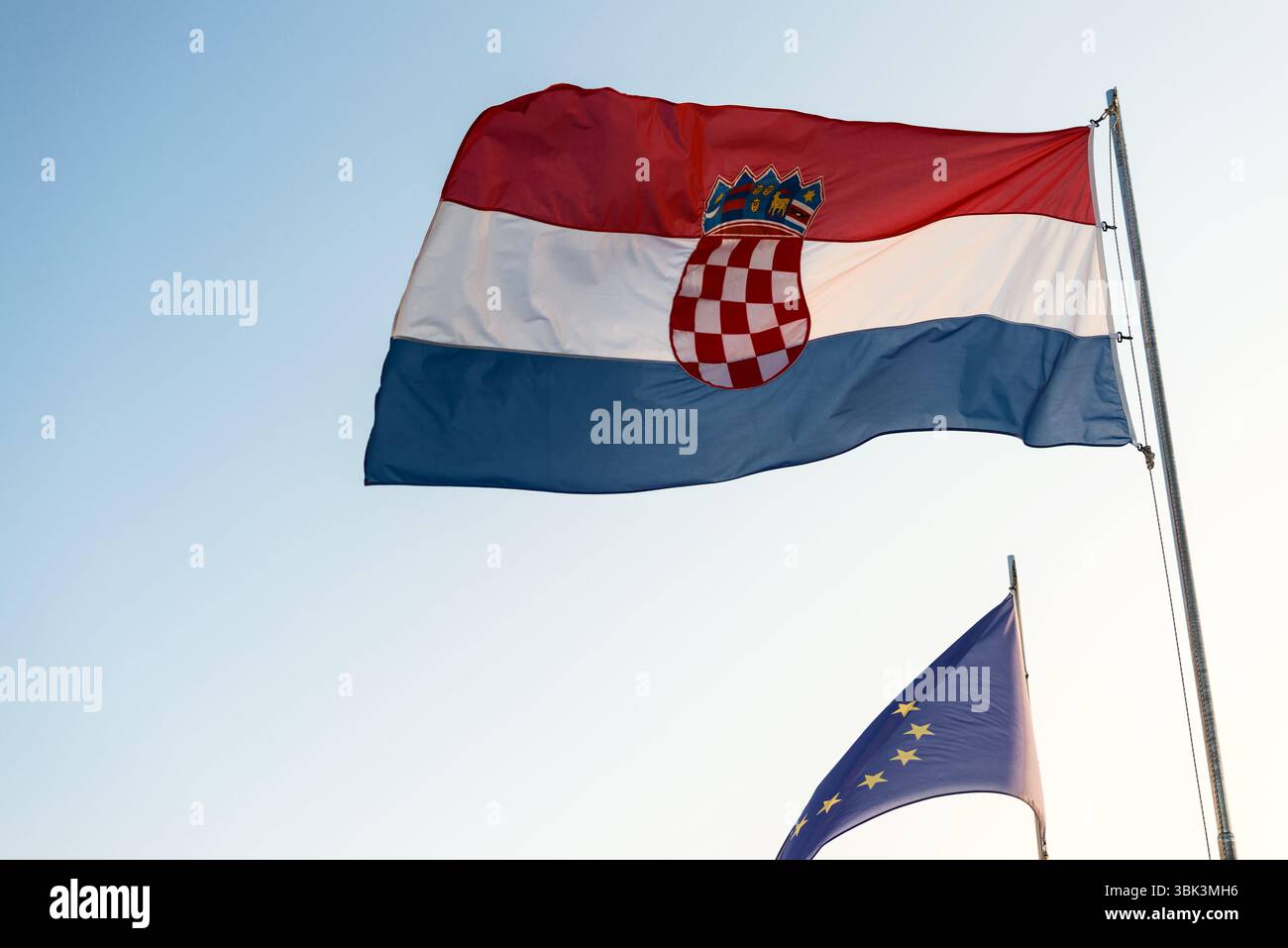 Drapeau de la Croatie et de l'union européenne en gros plan Banque D'Images