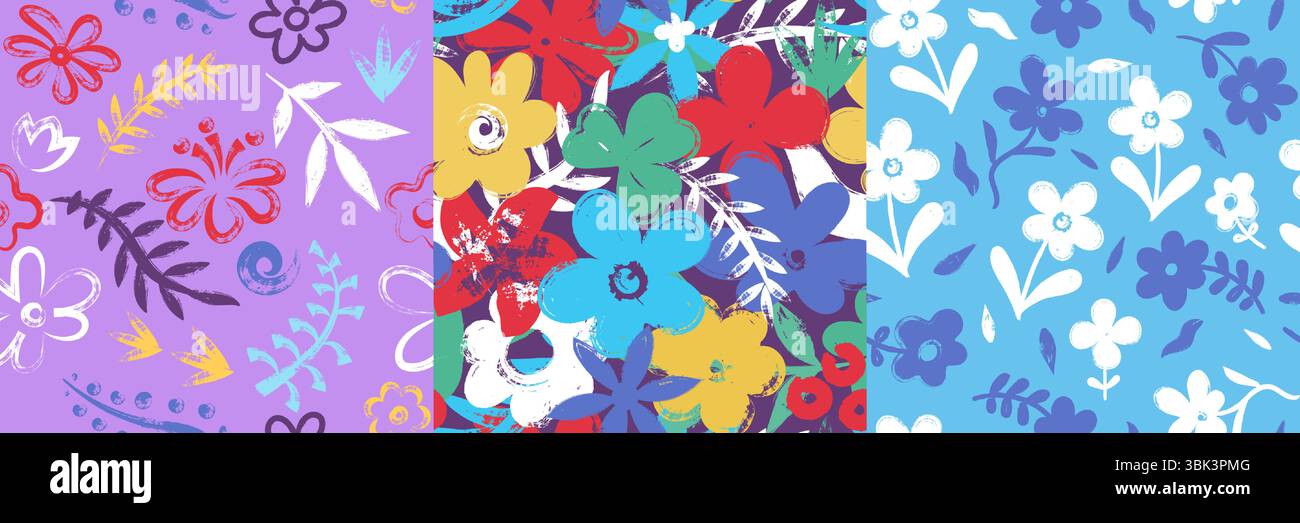 Motif de pinceau floral de couleur. Imprimé fleuri abstrait sans couture, texture artistique botanique coup de pinceau avec des feuilles et des fleurs pour le tissu Illustration de Vecteur