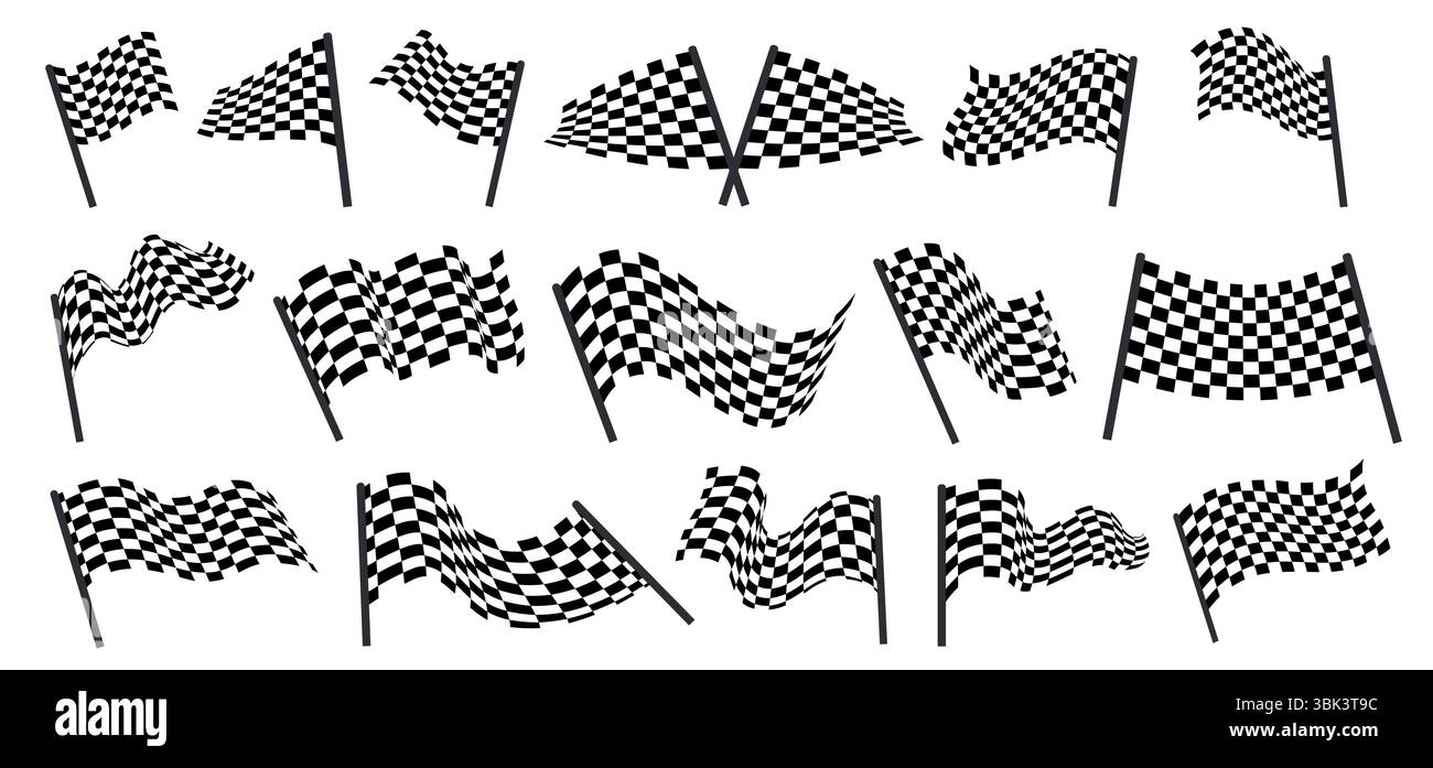 Drapeau de course. Signal de finition damier de course de voiture pour la compétition de voitures, bannière d'onde de bande croisée pour le contrôle de finition de karting de rallye de sport automobile. Logo vectoriel Illustration de Vecteur