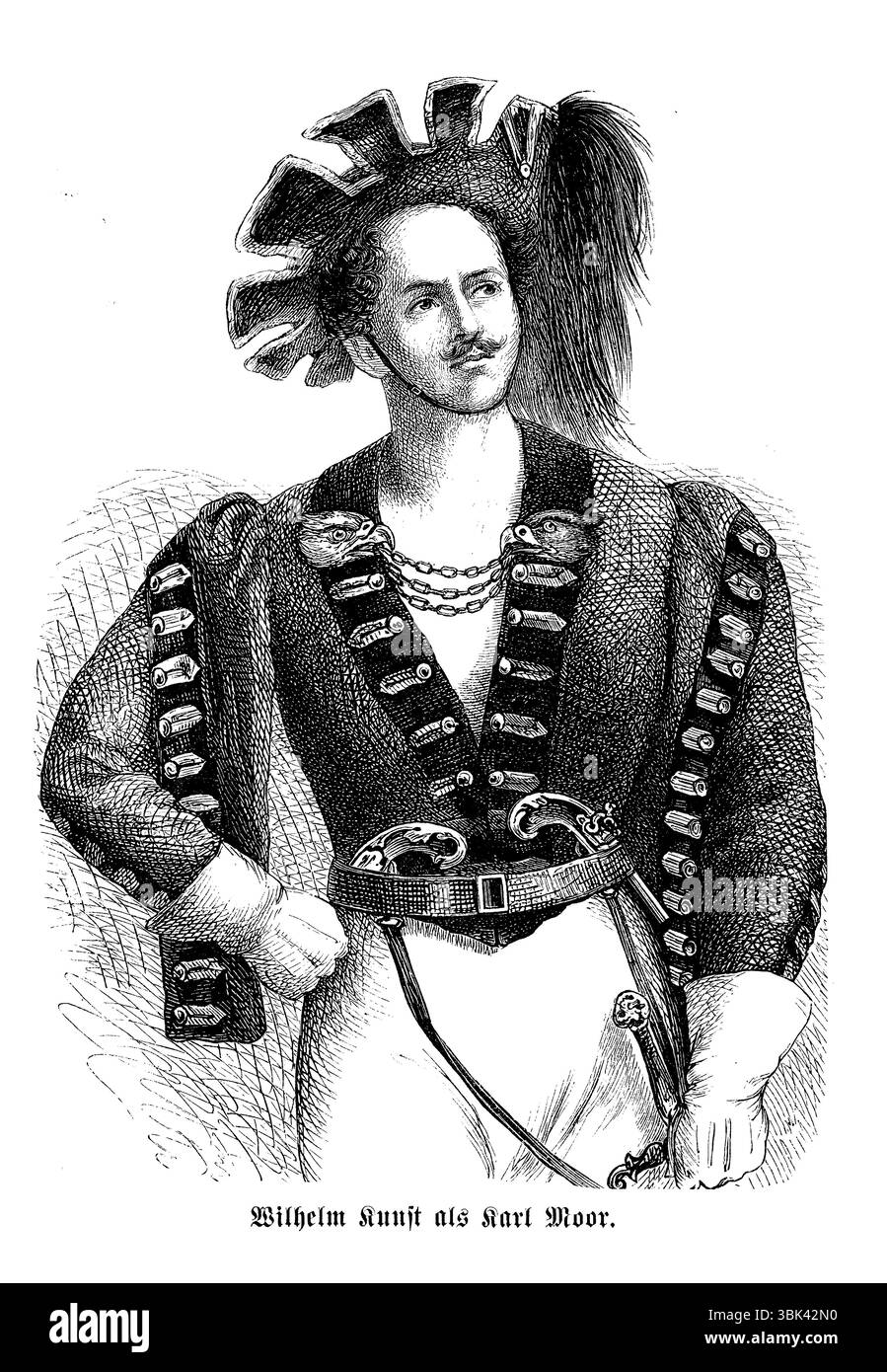 Wilhelm Kunst (1799-1859) acteur allemand, ici comme Karl Moor dans la pièce dramatique Schiller des voleurs, illustration du XIXe siècle Banque D'Images