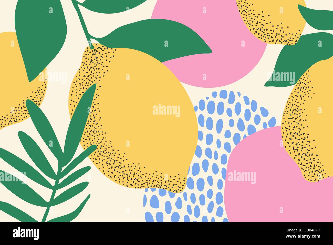 Citrons dessinés à la main et blobs abstraits sur fond beige. Design vecteur d'agrumes frais dans un style naïf à la mode Illustration de Vecteur