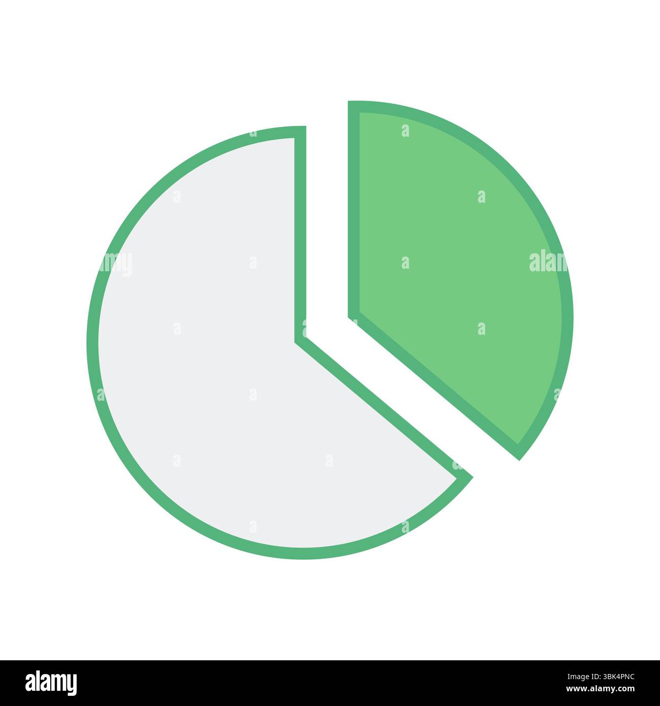 Le graphique circulaire vectoriel plat comporte une tranche verte détachée sur fond blanc, espace de copie Banque D'Images