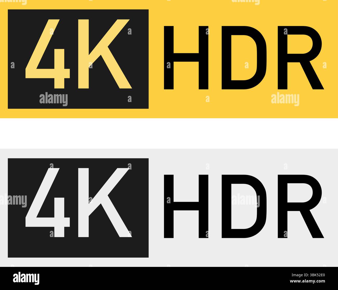Icône d'étiquette 4K HDR Ultra haute définition – variations de couleur jaune et gris. Illustration de Vecteur