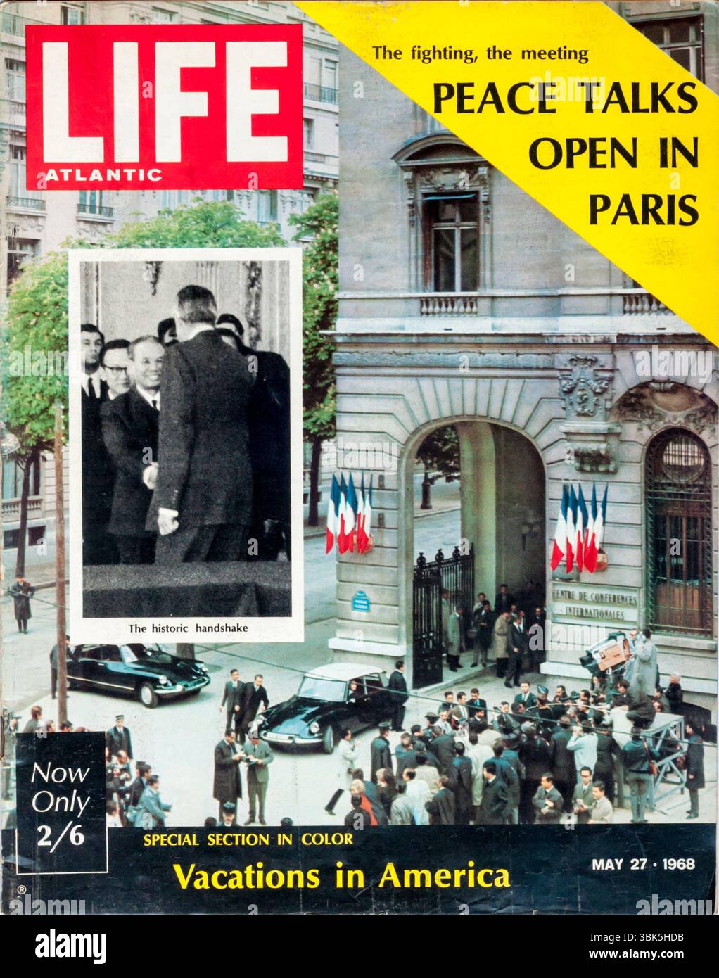 27 mai 1968 couverture du magazine LIFE L'édition Atlantique célèbre l'ouverture des pourparlers de paix de Paris pour mettre fin à la guerre du Vietnam. Banque D'Images