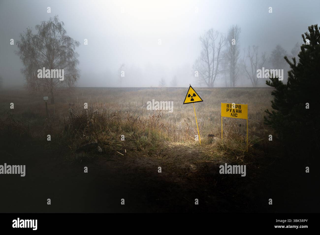 Méfiez-vous de la radioactivité en périphérie de Tchernobyl 2019 signe libre Banque D'Images