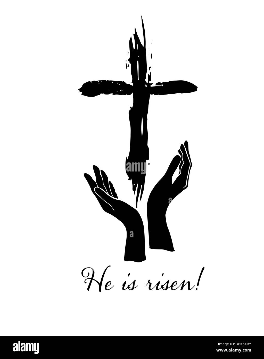 Abstraction des mains dans la prière près d'une croix. Il est ressuscité dessiné à la main. Pas IA, Vector Illustration de Vecteur