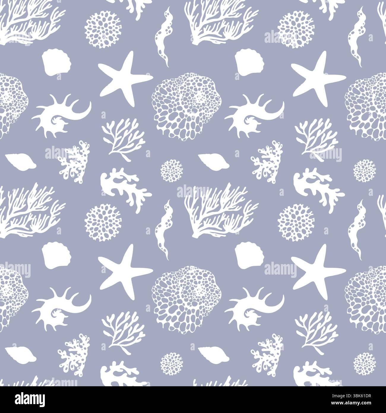 Coquille sans couture et motif de corail sur fond bleu Illustration de Vecteur