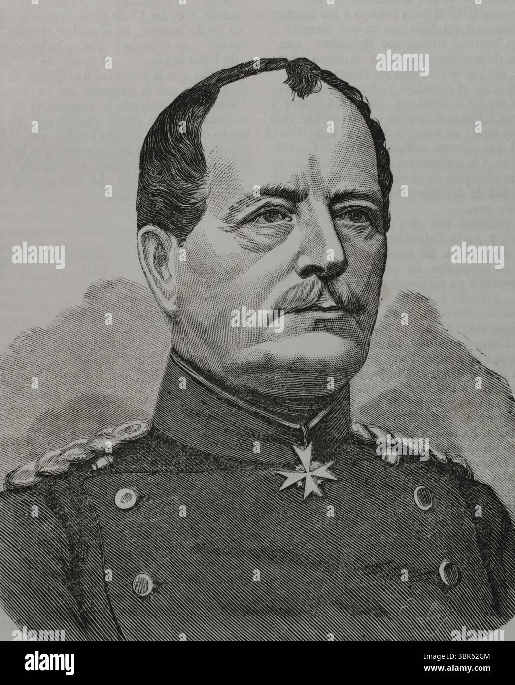 August von Werder (1808-1888) Général prussien. Portrait. Gravure. Historia de la Guerra de Francia y Prusia (histoire de la guerre entre la France et la Prusse). Volume I. publié à Barcelone, 1870. Banque D'Images