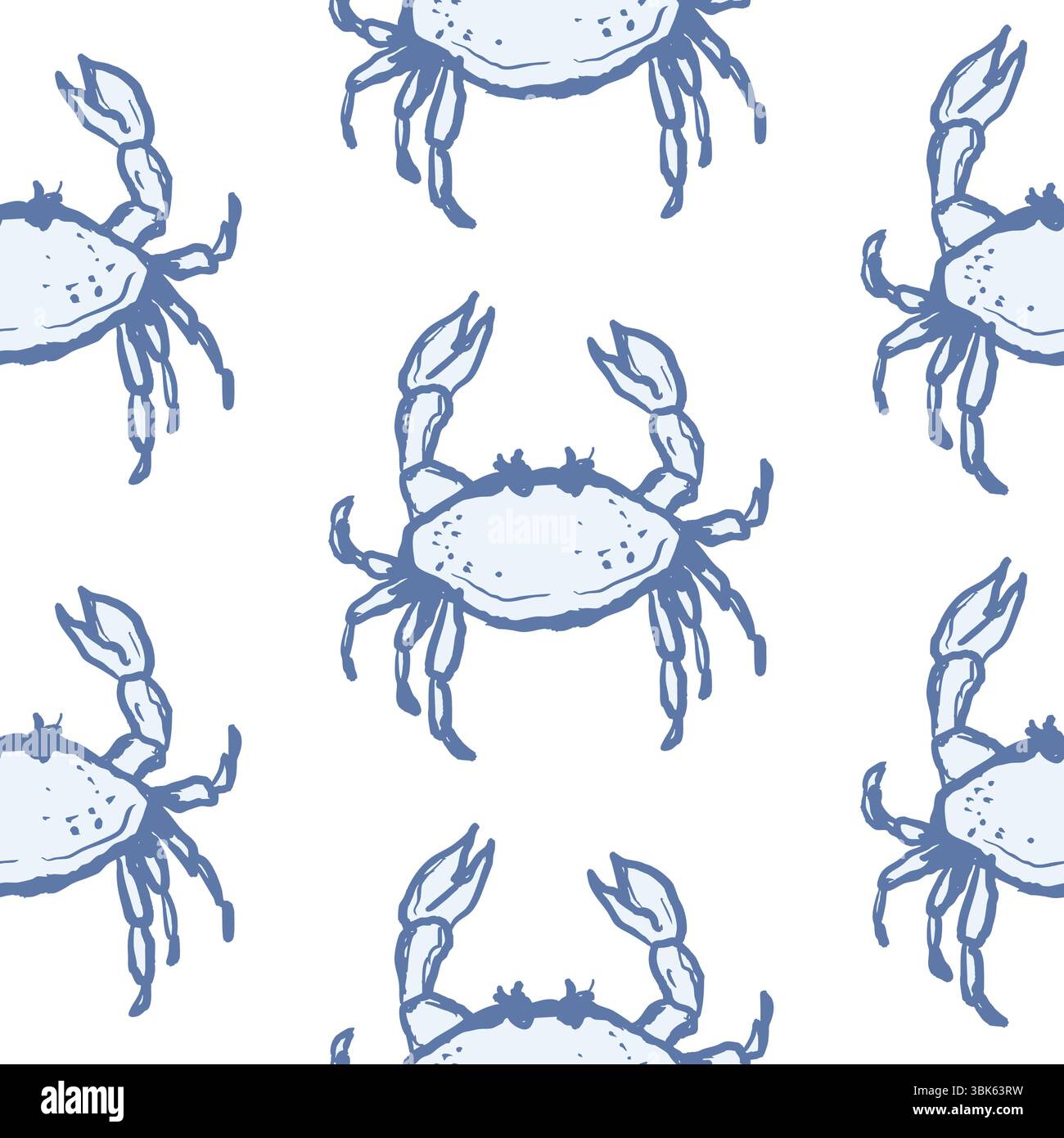 Crabe sans couture motif simple fond bleu et blanc Illustration de Vecteur